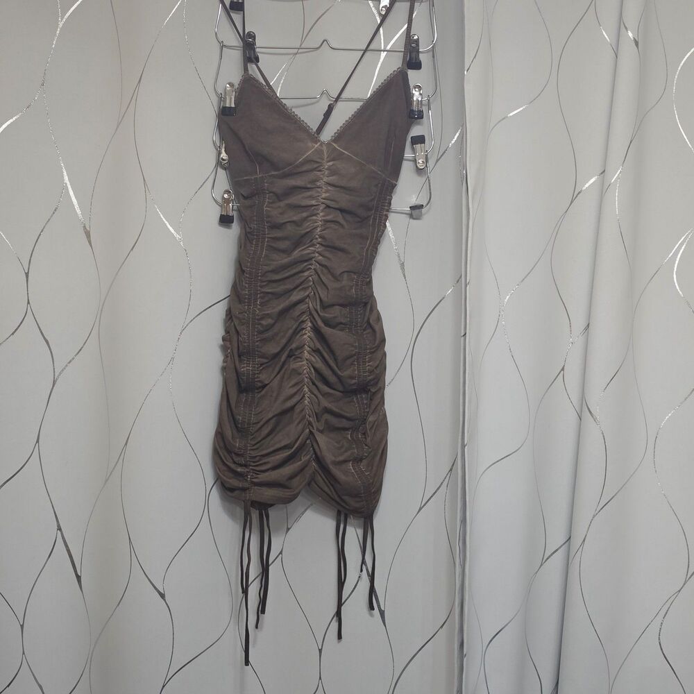 Dolls Kill Current Mood Stone Washed Brown Mini Dress XL